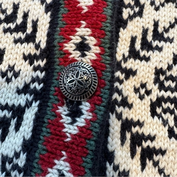 LL Bean Cardigan Wool Made in Australia Navy Cream & Red Aztec Vintage Size S/M - Picture 5 of 10